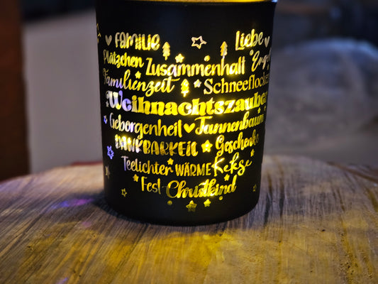 Gelasertes Kerzenglas – Weihnachtsedition | Gnome, Herz oder Stern | Handmade Winterlicht