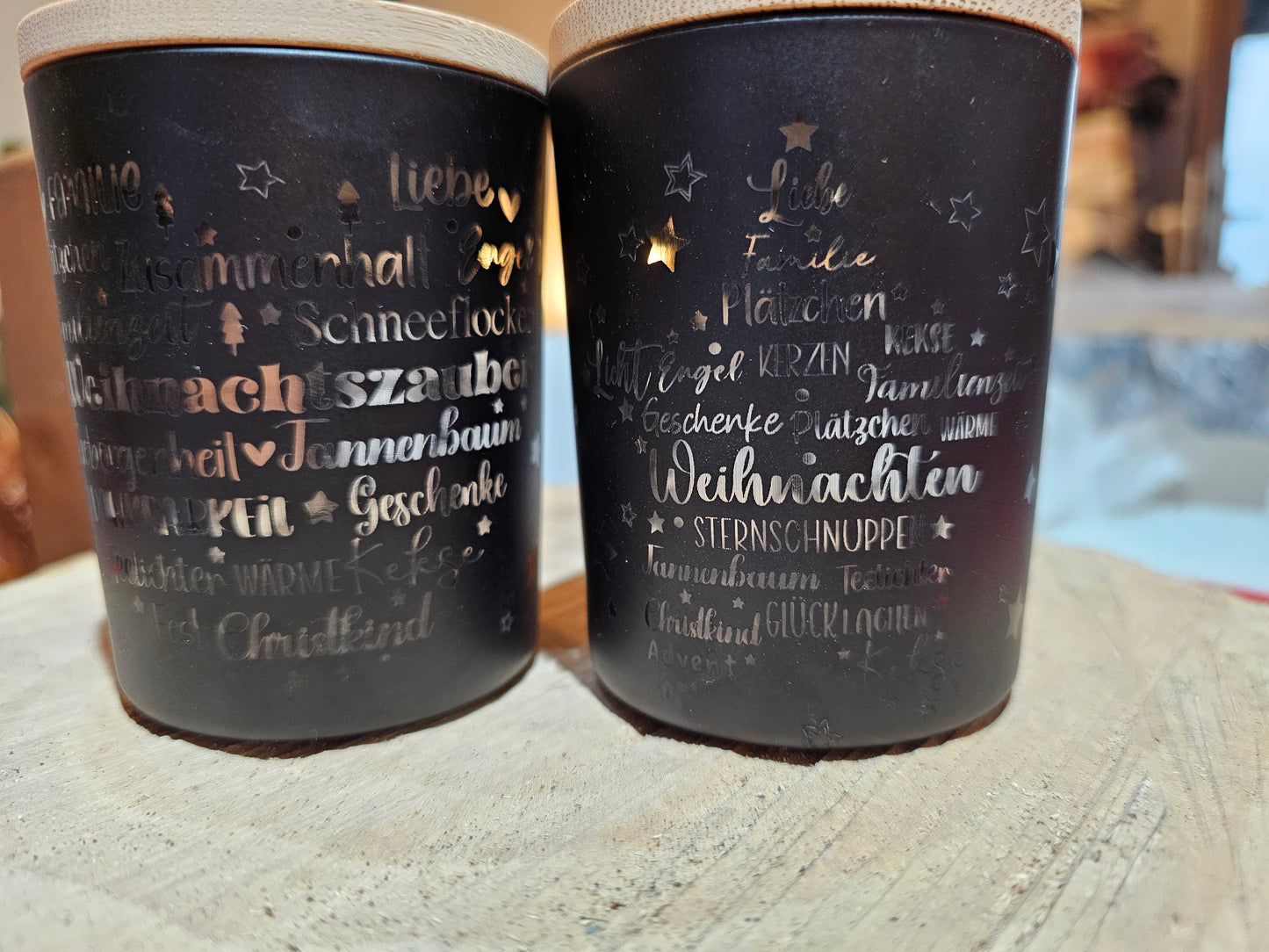 Gelasertes Kerzenglas – Weihnachtsedition | Gnome, Herz oder Stern | Handmade Winterlicht